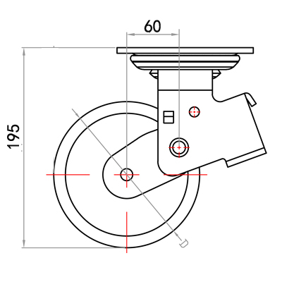 5寸平底刹车铁芯聚氨酯轮（红、平）