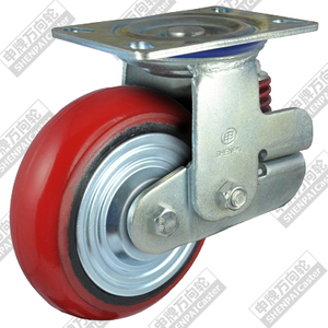 5寸平底活动铁芯聚氨酯轮（红、弧）