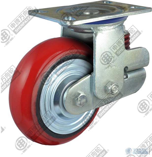 8"平底活动铁芯聚氨酯减震轮（红色）（弧面） 